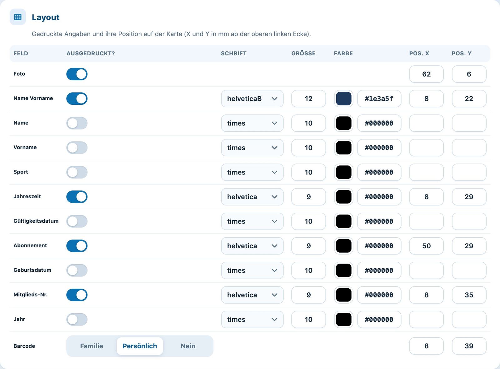Tabelle Layout